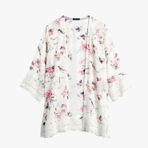 Lariat Crochet Trim Open Front Woven